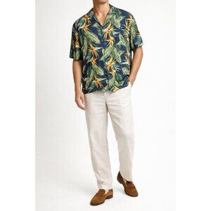 Caribbean Joe Hawaiian Shirt XL Blue Tropical Aloha Camp Button Beach Tropical